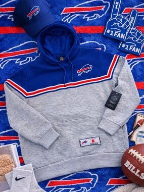 NFL Gray and Royal Blue Pullover Hoodie with Red & White Stripes